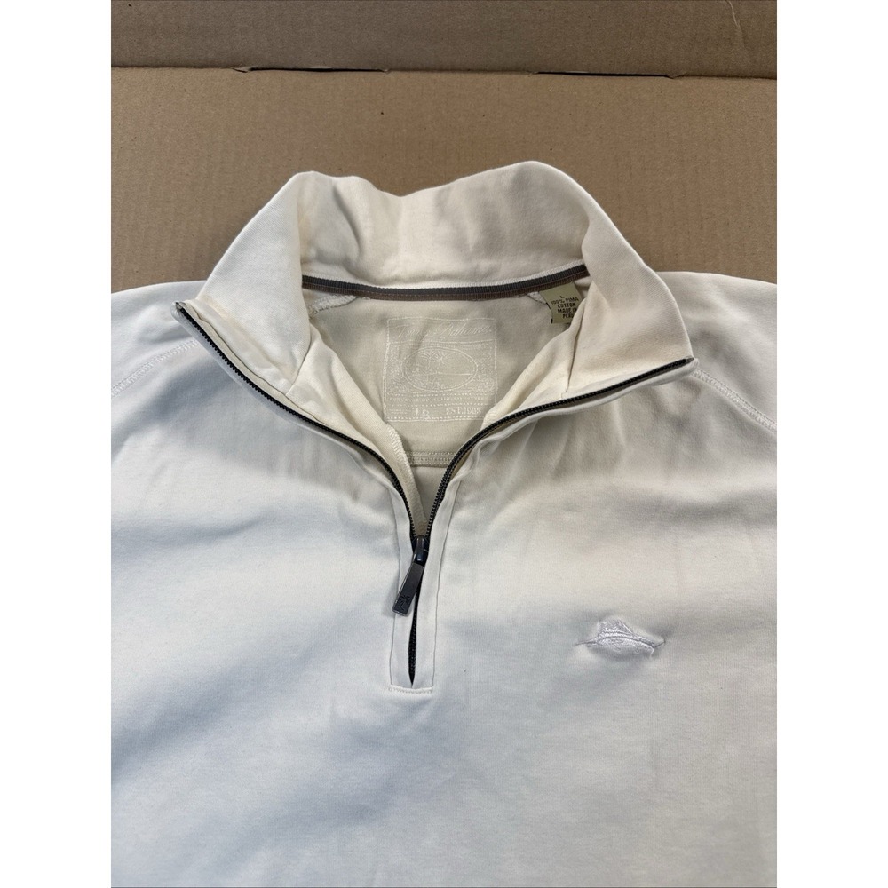Tommy Bahama Quarter Zip Sweatshirt Mens Large Cream‎ Pima Cotton Pullover